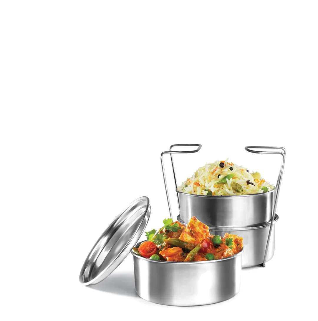 Milton Glint 3 Thermosteel Insulated Stainless Steel Tiffin Box | 3-Tier 900 ml Leak-Proof Lunch Container for Office & Travel, Hot & Cold Food Storage, BPA-Free, Easy-to-Clean, Durable Lunchbox image 2
