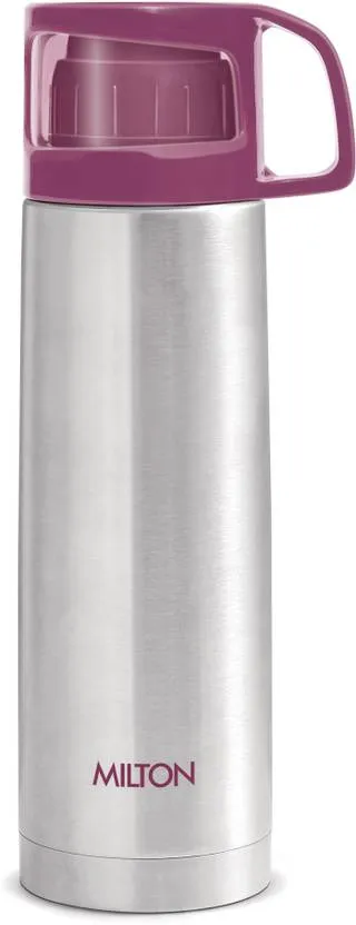 Milton  Thermosteel Flask 1000ml, Vacuum Insulated, Leak Proof, Double Walled Steel Bottle, Drinking Cup Lid, Steel Pink Jacket, Travel & Office Use thumbnail 0