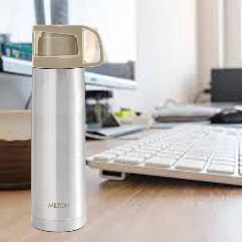 Milton Thermosteel Flask 1000ml| Vacuum Insulated, Leak Proof|Double Walled Steel Bottle| Drinking Cup Lid|Steel Coral Jacket|Travel & Office Use image 3