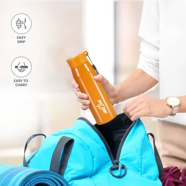 Milton Handy 650 Stainless Steel Bottle 690 ml | Leak Proof, Rust‑Resistant | School Office Gym | Orange thumbnail 1