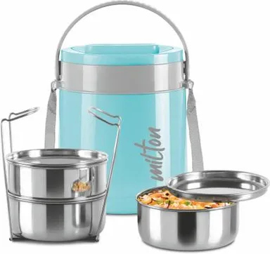 Milton Classic 3 Container Lunch Box sky blue 900ml | Leak-Proof Insulated | Office School Travel | Stainless Steel Thermoware thumbnail 0