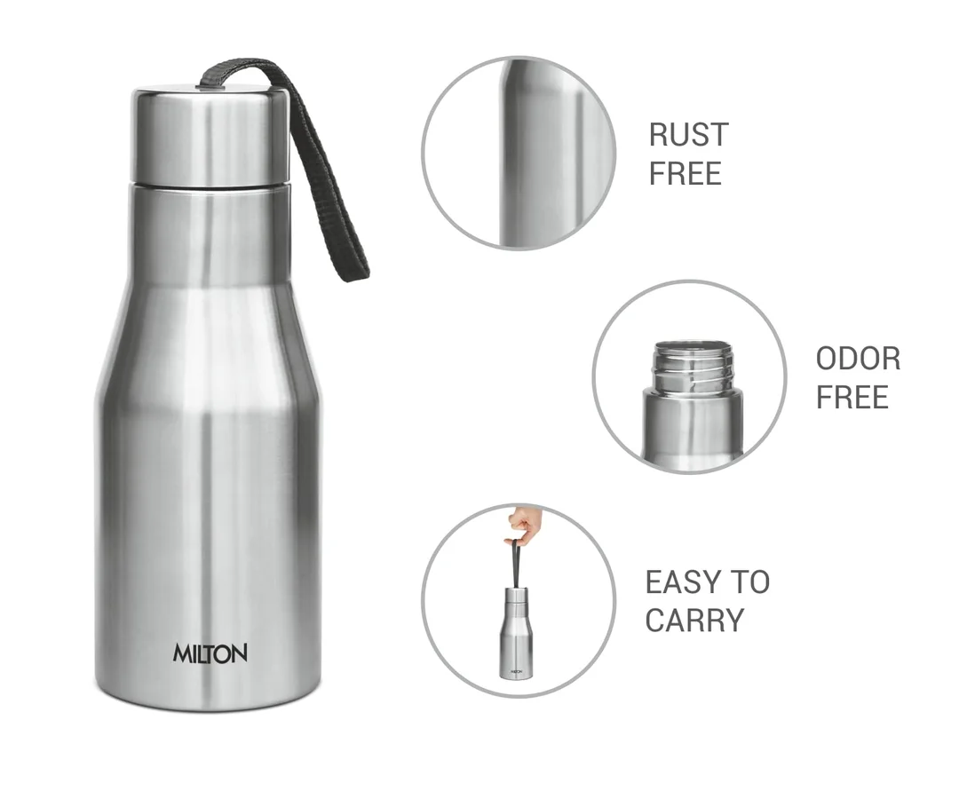 Milton super 500 Stainless Steel Water Bottle 475 ml | Leak Proof silver School Gym image 2