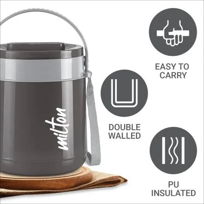 Milton Classic Tiffin 3 | 3 Tier Insulated Lunch Box 900ml Leak Proof Black | Office & School Use image 2