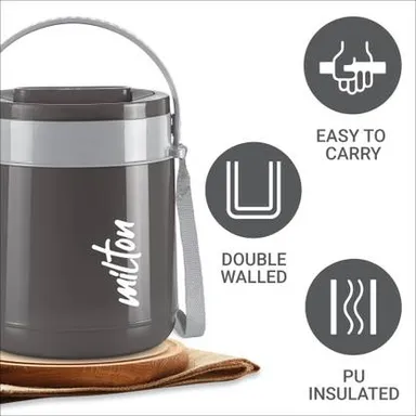Milton Classic Tiffin 3 | 3 Tier Insulated Lunch Box 900ml Leak Proof Black | Office & School Use thumbnail 1