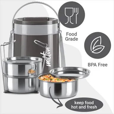 Milton Classic Tiffin 3 | 3 Tier Insulated Lunch Box 900ml Leak Proof Black | Office & School Use thumbnail 2