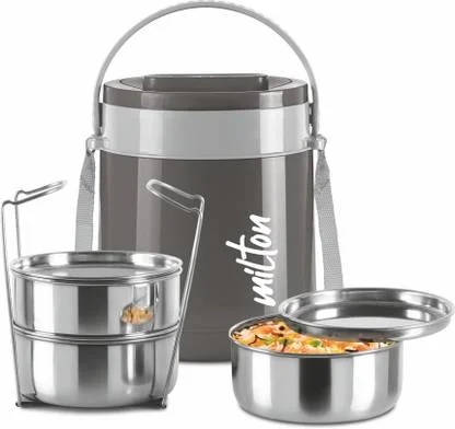Milton Classic Tiffin 3 | 3 Tier Insulated Lunch Box 900ml Leak Proof Black | Office & School Use image 1
