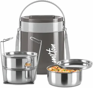 Milton Classic Tiffin 3 | 3 Tier Insulated Lunch Box 900ml Leak Proof Black | Office & School Use thumbnail 0