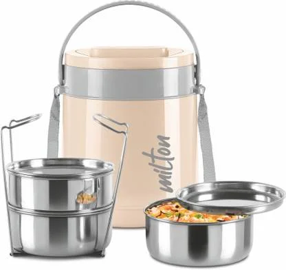 Milton Classic Stainless Steel Lunch Box | 3 Tier Tiffin Peach Office Use image 2