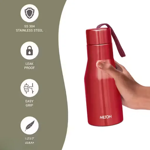 Milton super 500 Stainless Steel Water Bottle 475 ml | Leak Proof red School Gym image 4