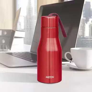 Milton super 500 Stainless Steel Water Bottle 475 ml | Leak Proof red School Gym  thumbnail 1