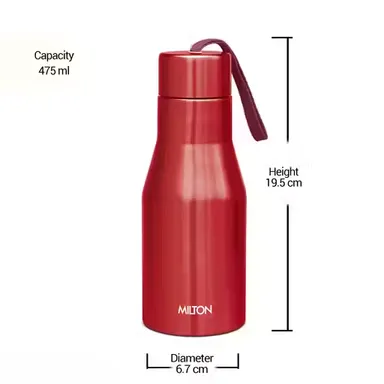 Milton super 500 Stainless Steel Water Bottle 475 ml | Leak Proof red School Gym  thumbnail 2