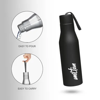 Milton super 500 Stainless Steel Water Bottle 475 ml | Leak Proof black School Gym  thumbnail 1