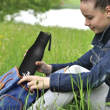 Milton super 500 Stainless Steel Water Bottle 475 ml | Leak Proof black School Gym  thumbnail 2