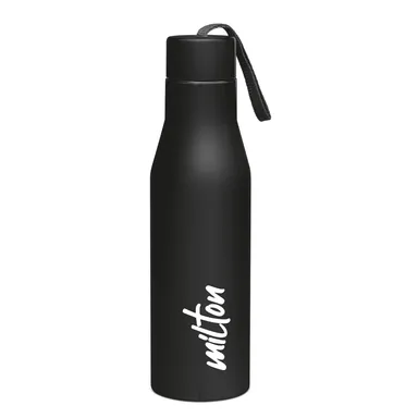 Milton super 500 Stainless Steel Water Bottle 475 ml | Leak Proof black School Gym  thumbnail 0