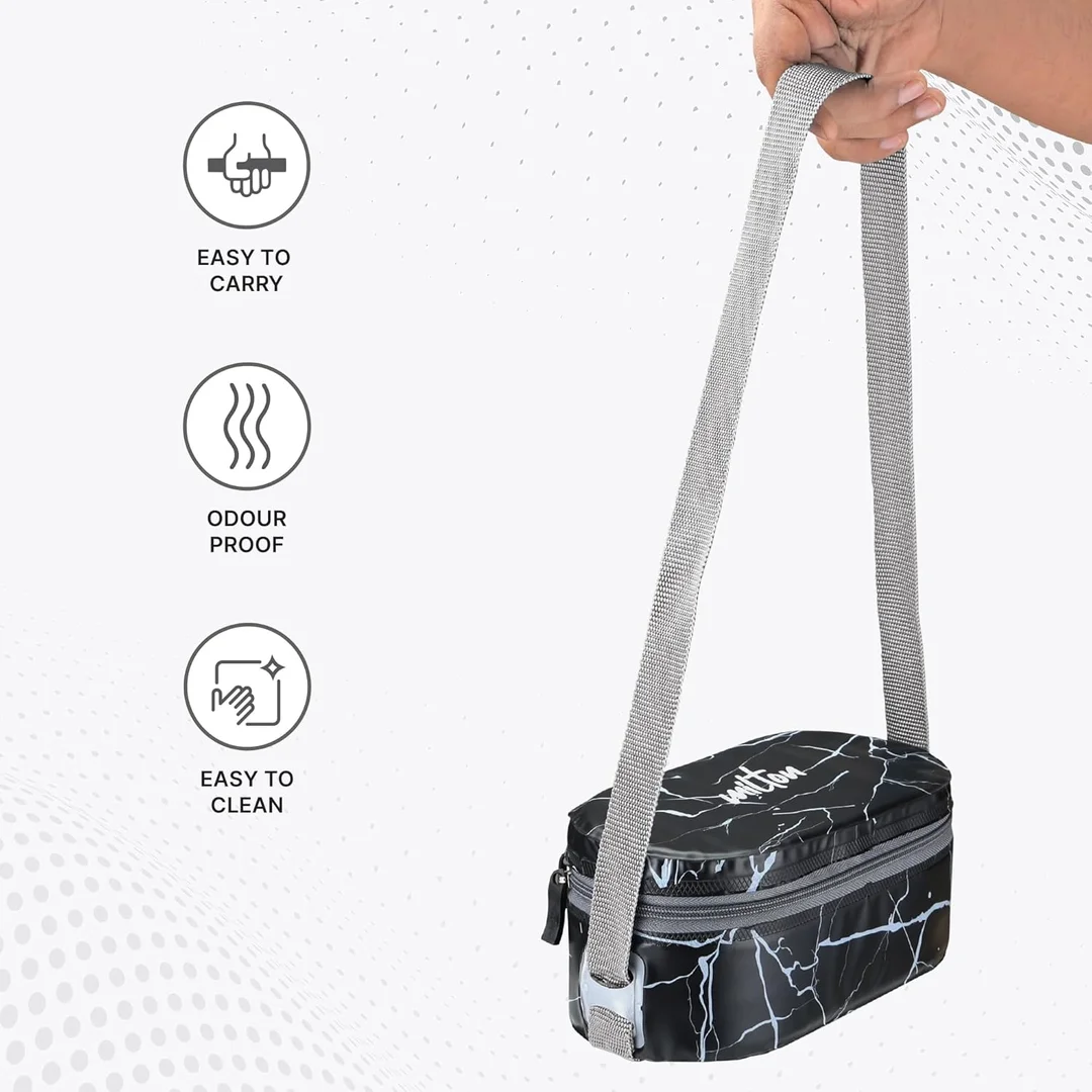 MILTON Executive Lunch Box with Steel Cutlery| 2×280ml Stainless Steel Containers + 450ml Microwave Safe Oval Plastic| Insulated Leakproof Office Tiffin for Daily Lunch Carry India image 3