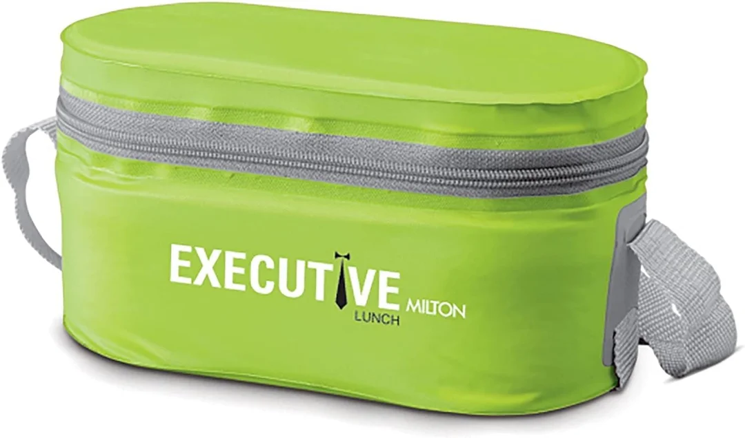 MILTON Executive Lunch Box 3-Compartment Insulated Tiffin with 2 Stainless Steel 280ml + Microwave-Safe 450ml Plastic Container Leak-Proof Office Bag Green image 1