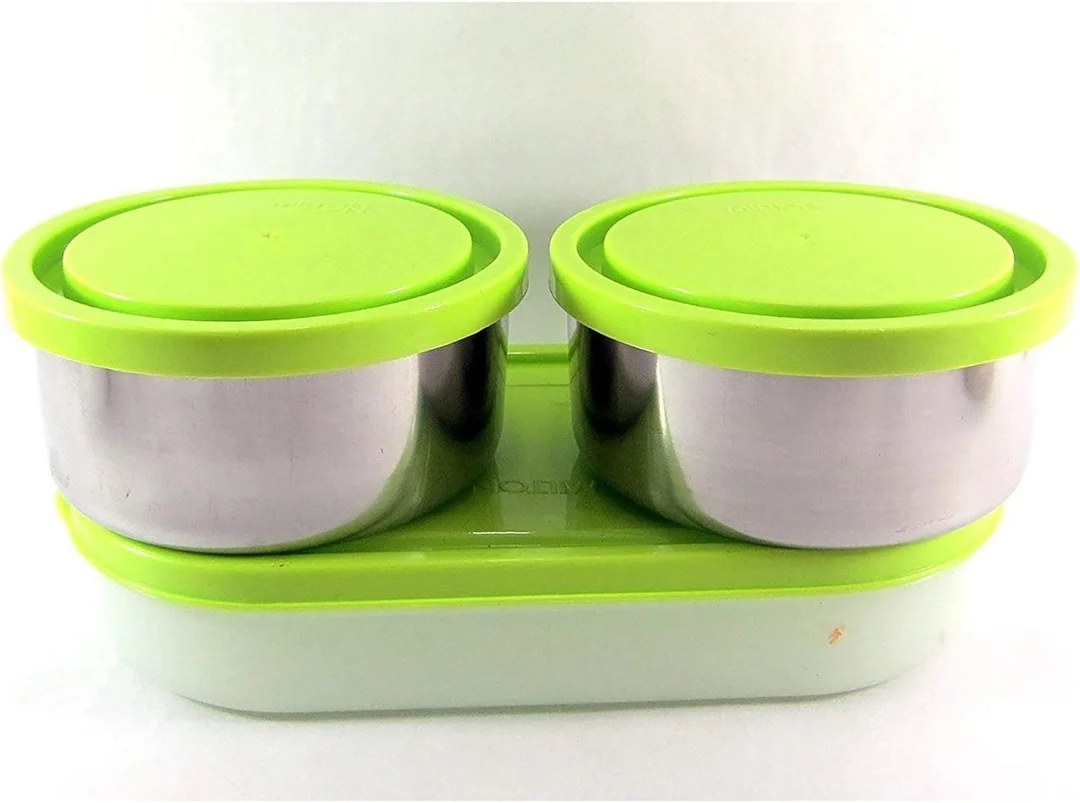 MILTON Executive Lunch Box 3-Compartment Insulated Tiffin with 2 Stainless Steel 280ml + Microwave-Safe 450ml Plastic Container Leak-Proof Office Bag Green image 3