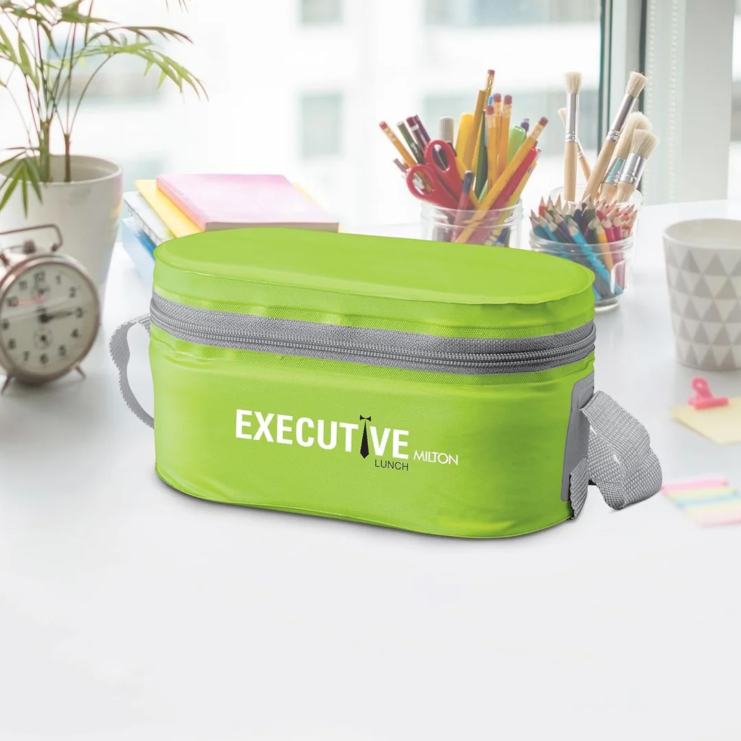 MILTON Executive Lunch Box 3-Compartment Insulated Tiffin with 2 Stainless Steel 280ml + Microwave-Safe 450ml Plastic Container Leak-Proof Office Bag Green image 4