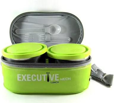 MILTON Executive Lunch Box 3-Compartment Insulated Tiffin with 2 Stainless Steel 280ml + Microwave-Safe 450ml Plastic Container Leak-Proof Office Bag Green thumbnail 4