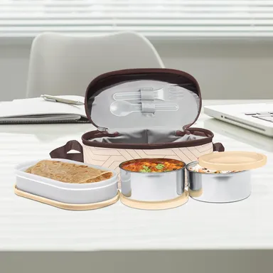 Milton Stainless Steel Executive Lunch Insulated Tiffin 3‑Piece Set 2x280ml + 450ml Leakproof Microwave Safe Office Lunch Box India Buy Online Best Price thumbnail 4