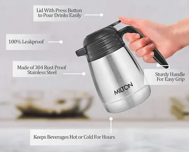 Milton Thermosteel Vacuum Insulated Carafe 600 ml – Leak‑Proof, Double‑Wall Stainless Steel Hot & Cold Flask for Office & Home Use thumbnail 2