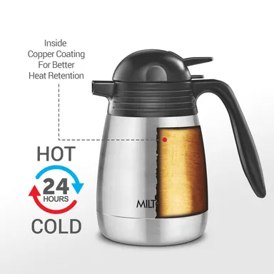 Milton Thermosteel Carafe | Rust Proof Double Walled 950 ml | Insulated Flask for Tea Coffee | Portable Food Grade |Silver thumbnail 1