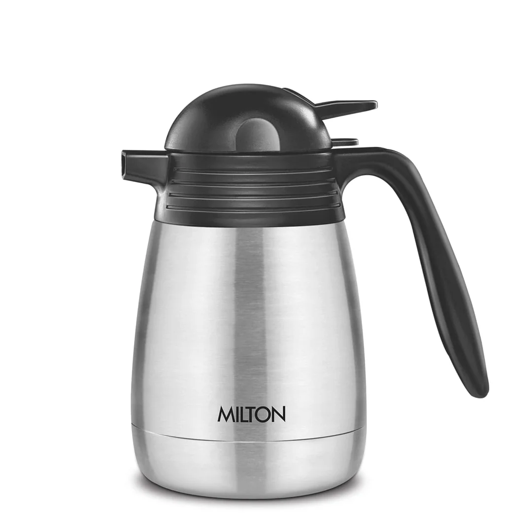 Milton Thermosteel Carafe | Rust Proof Double Walled 950 ml | Insulated Flask for Tea Coffee | Portable Food Grade |Silver image 1