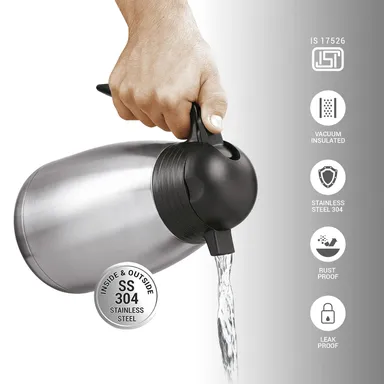 Milton Thermosteel 1500 ml Stainless Steel Vacuum Insulated Carafe – Double Walled Hot & Cold Beverage Flask with Leak‑Proof Press Lid (Silver) thumbnail 2