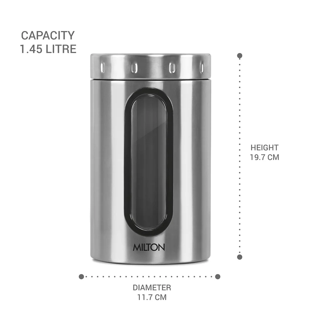 Milton Steel Crispy 1500 Airtight Storage Jar | Stainless Steel Odour Proof Kitchen Container 1.45L for Grains Pulses | Dishwasher Safe image 3