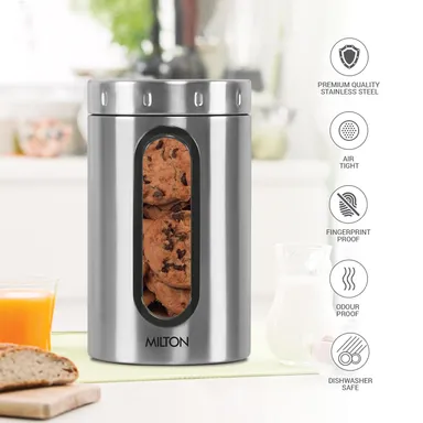 Milton Steel Storage Jar | Airtight Odour Proof Dishwasher Safe | 2 Litres Silver | Lightweight Kitchen Container | Durable Food Storage Jar thumbnail 2