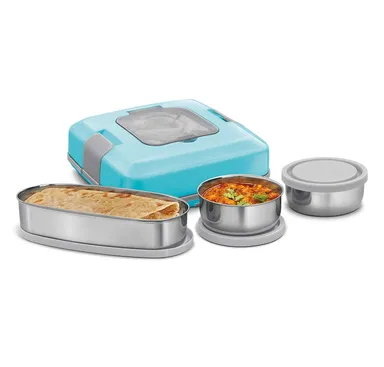 Milton Flatron Electric Lunch Box | Spill Proof Stainless Steel Tiffin 400ml Blue | Best Electric Tiffin for Office School Travel thumbnail 0