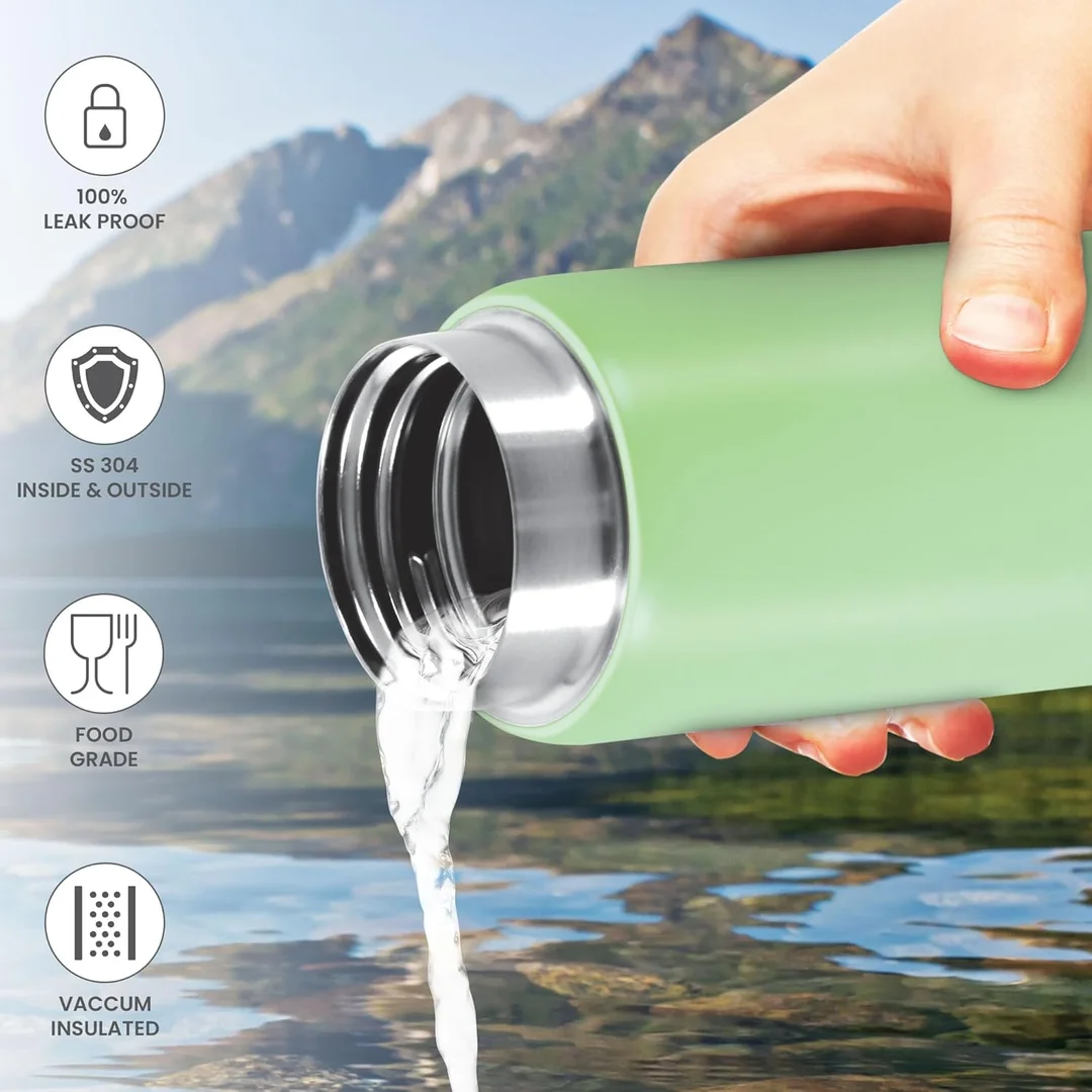 Milton Minimate 200 | 190 ml Thermosteel Insulated Water Bottle | Leak Proof| Office Gym School | Light Green image 2