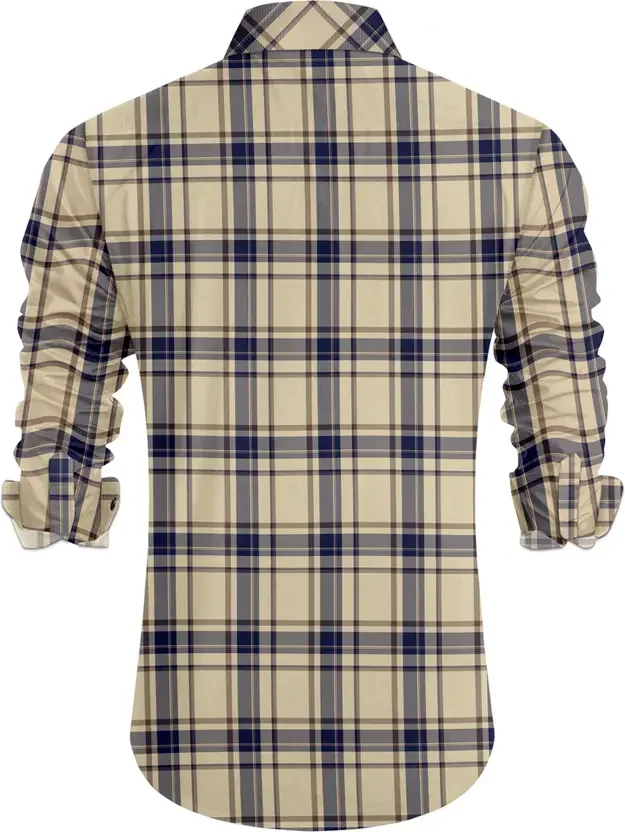Men’s Checkered Casual Shirt | Khaki Blue Regular Fit | Cotton Blend | Stylish Everyday Wear| Full Sleeve Button-Down image 2