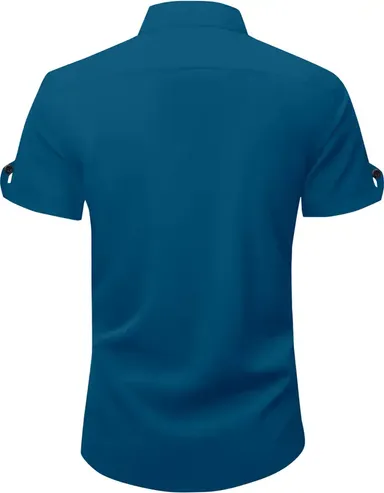Men Solid Casual Blue Shirt Slim‑Fit Cotton for Office & Daily | Solid Blue Casual Shirt Plus Size thumbnail 1