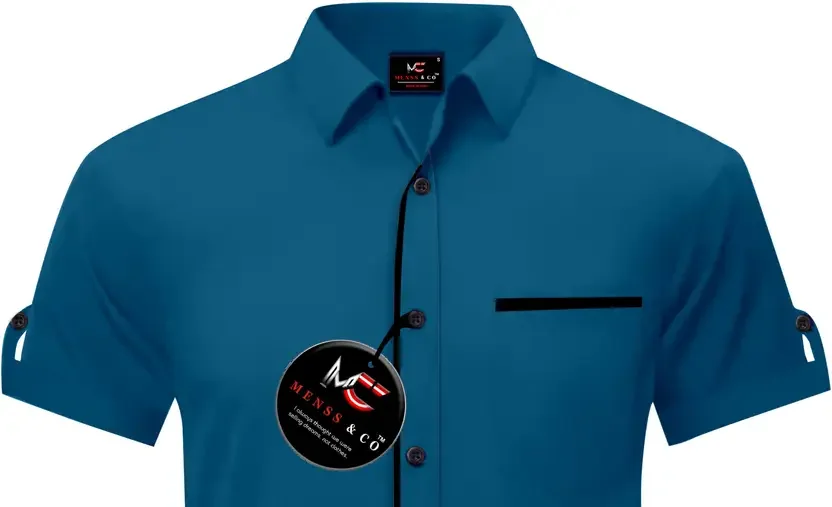 Men Solid Casual Blue Shirt Slim‑Fit Cotton for Office & Daily | Solid Blue Casual Shirt Plus Size image 3
