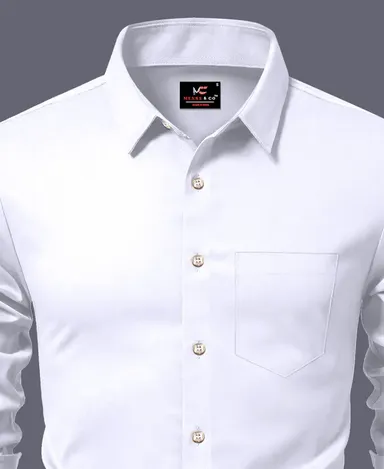 Men’s Solid White Shirt | Casual Cotton Shirt for Summer | Regular Fit for Daily Office Wear Stylish & Breathable thumbnail 3