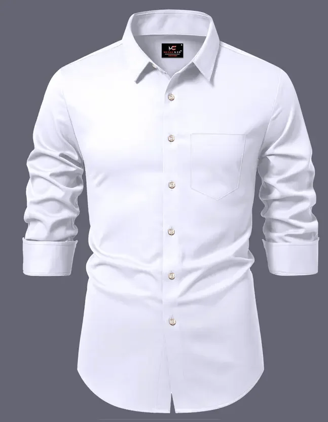 Men’s Solid White Shirt | Casual Cotton Shirt for Summer | Regular Fit for Daily Office Wear Stylish & Breathable image 1