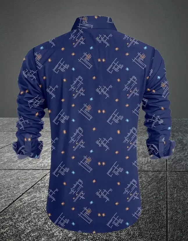 Men Printed Casual Shirt | Dark Blue Cotton Shirt | Daily Wear Stylish Fit image 2