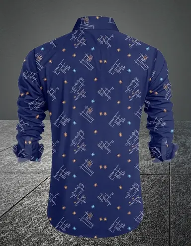 Men Printed Casual Shirt | Dark Blue Cotton Shirt | Daily Wear Stylish Fit thumbnail 1