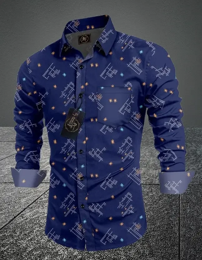 Men Printed Casual Shirt | Dark Blue Cotton Shirt | Daily Wear Stylish Fit image 3