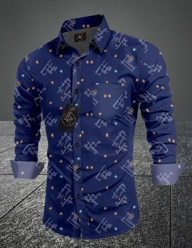 Men Printed Casual Shirt | Dark Blue Cotton Shirt | Daily Wear Stylish Fit thumbnail 2