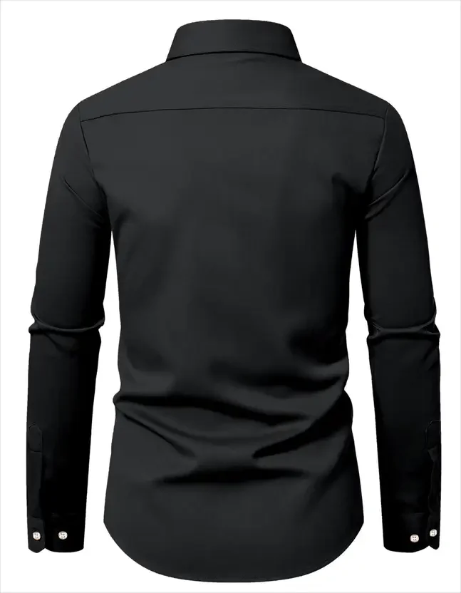 Men Solid Black Casual Shirt Slim Fit Cotton | Stylish Office & College Wear image 2