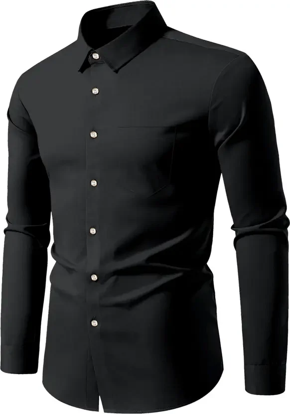 Men Solid Black Casual Shirt Slim Fit Cotton | Stylish Office & College Wear image 3