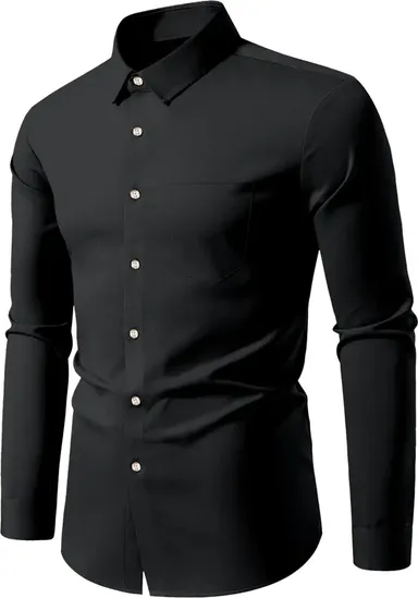Men Solid Black Casual Shirt Slim Fit Cotton | Stylish Office & College Wear  thumbnail 2