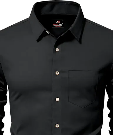 Men Solid Black Casual Shirt Slim Fit Cotton | Stylish Office & College Wear  thumbnail 3