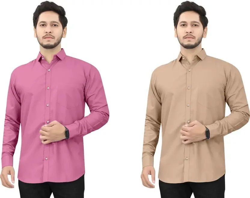 Men Cotton Shirt Pink Beige | Plain Formal Shirt for Office | Party Wear | Dual Color Stylish Daily Wear for Men image 1