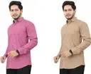 Men Cotton Shirt Pink Beige | Plain Formal Shirt for Office | Party Wear | Dual Color Stylish Daily Wear for Men thumbnail 1