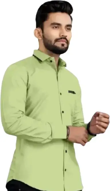 Men Solid Green Casual Cotton Shirt Daily Wear Full Sleeve | Stylish Men’s Shirts  thumbnail 1