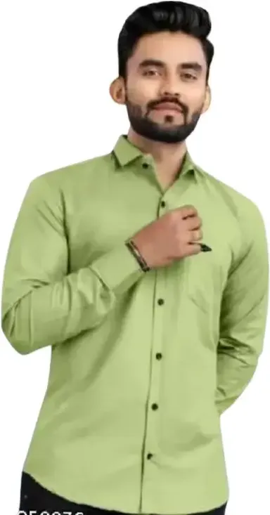 Men Solid Green Casual Cotton Shirt Daily Wear Full Sleeve | Stylish Men’s Shirts  thumbnail 3