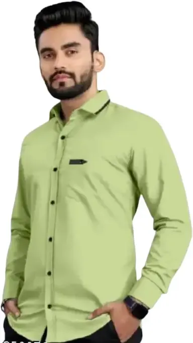 Men Solid Green Casual Cotton Shirt Daily Wear Full Sleeve | Stylish Men’s Shirts  thumbnail 2